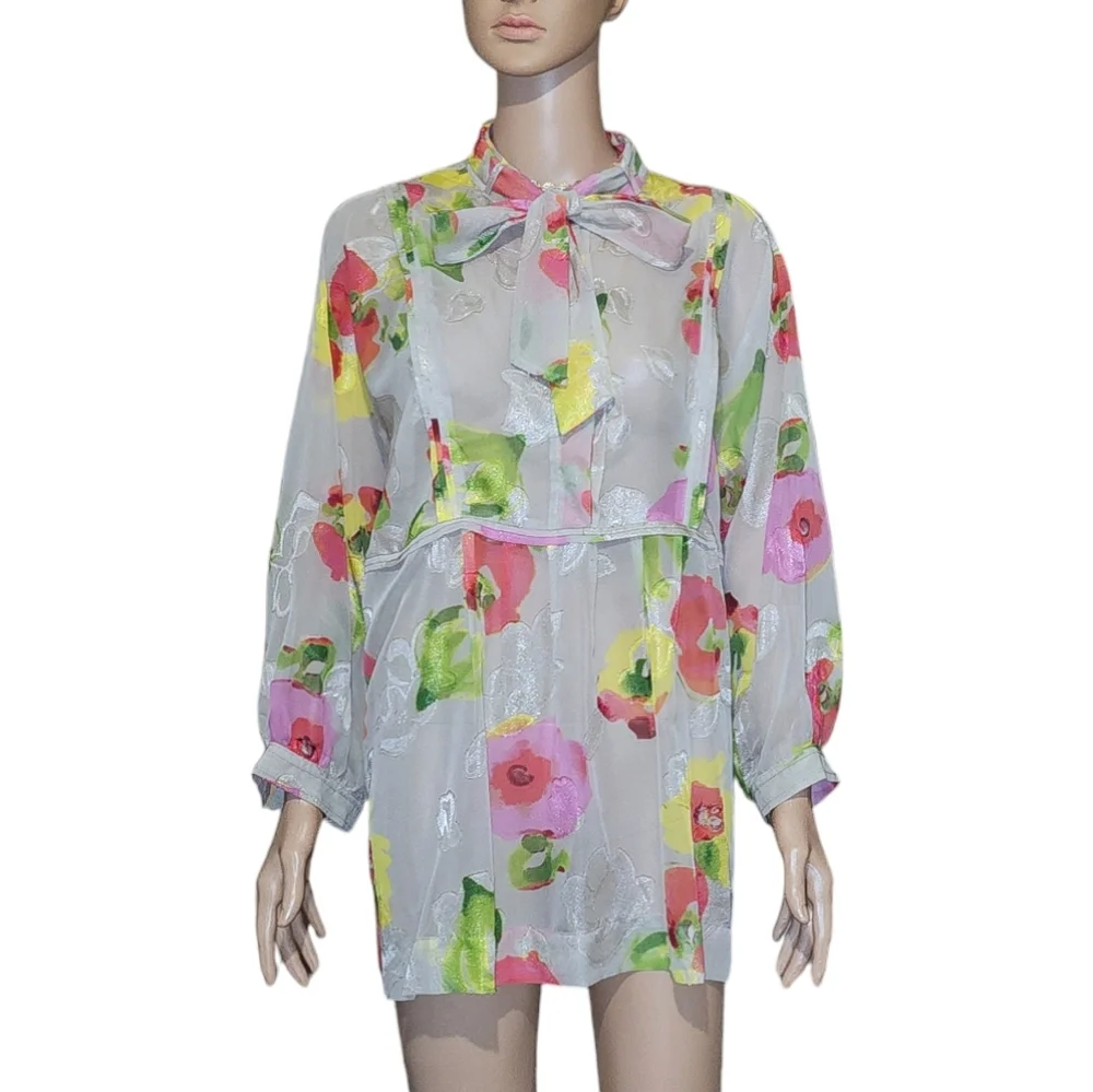 Apostrophe Tie-Neck Floral Sheer Top